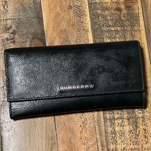Burberry Black Patent Leather Logo Flap Continental Wallet